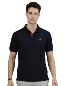 Lux Cozi Men's Black Regular Fit Polo Neck Half Sleeve Cotton T-Shirt